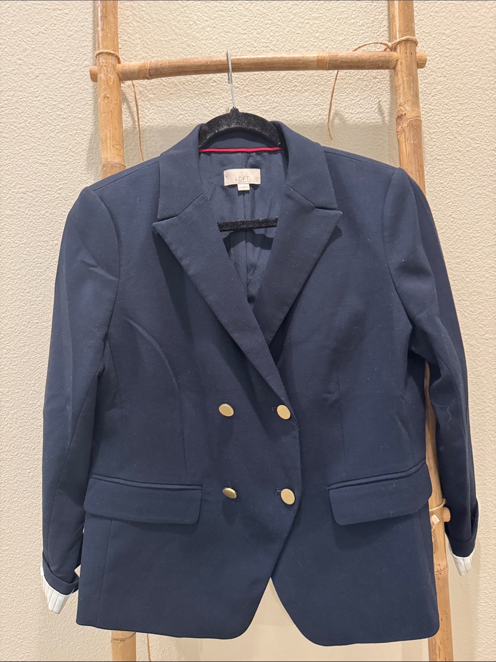 LOFT Navy Double-Breasted Blazer with Gold Buttons